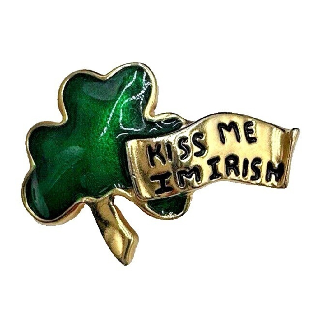 Kiss Me I'm Irish Shamrock Pin St. Patrick's Day Clover Brooch‎